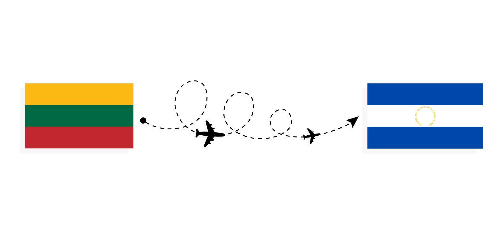 Flight and travel from Lithuania to El Salvador by passenger airplane Travel concept vector
