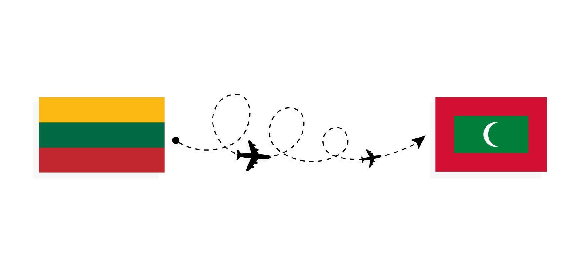 Flight and travel from Lithuania to Maldives by passenger airplane Travel concept vector