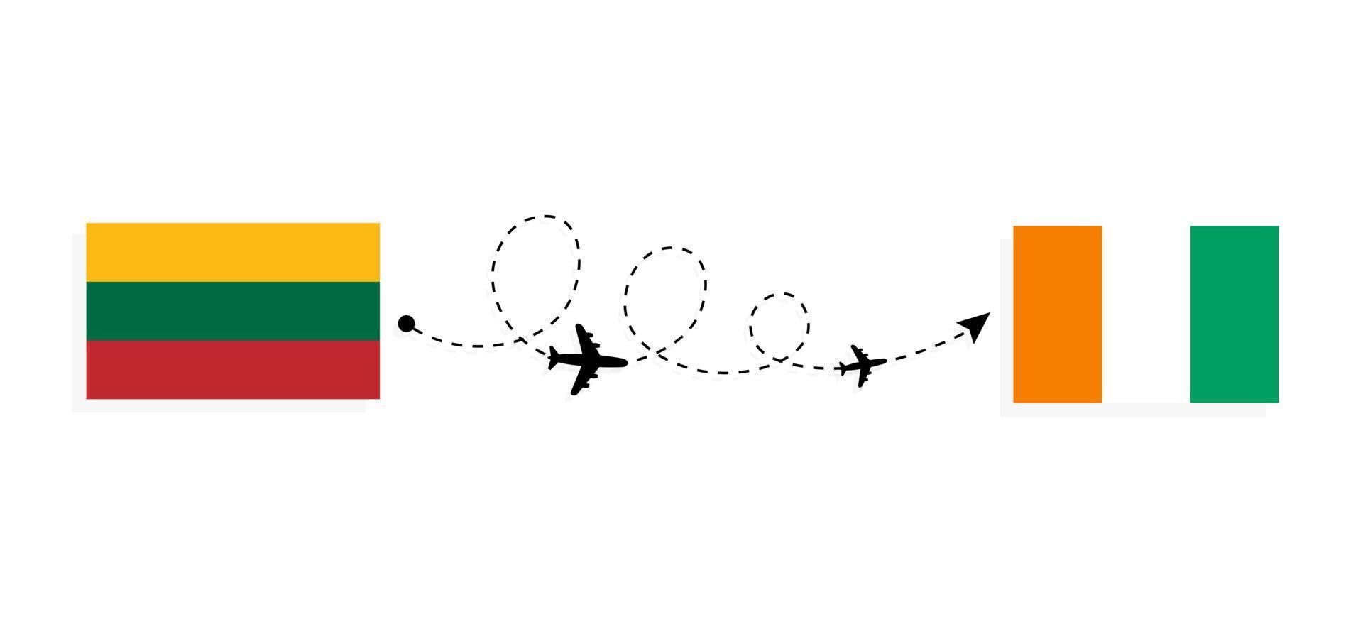 Flight and travel from Lithuania to Cote d'Ivoire by passenger airplane Travel concept vector