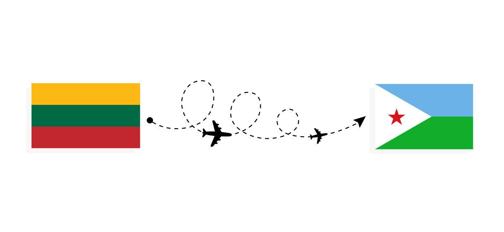 Flight and travel from Lithuania to Djibouti by passenger airplane Travel concept vector