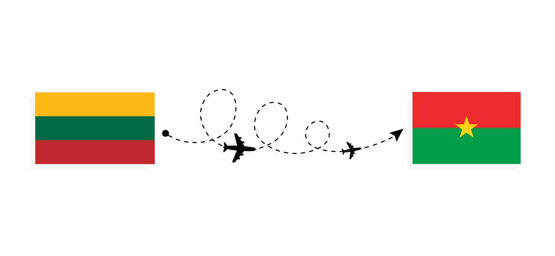 Flight and travel from Lithuania to Burkina Faso by passenger airplane Travel concept vector
