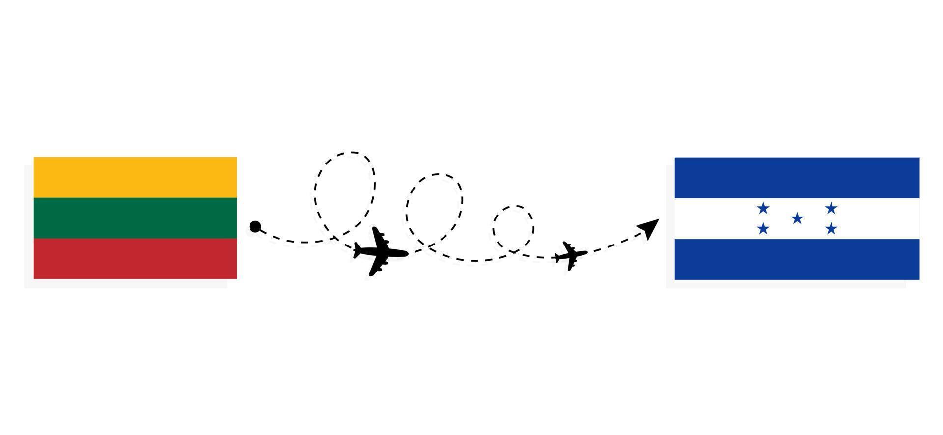 Flight and travel from Lithuania to Honduras by passenger airplane Travel concept vector