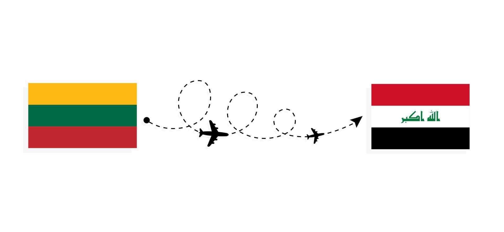 Flight and travel from Lithuania to Iraq by passenger airplane Travel concept vector
