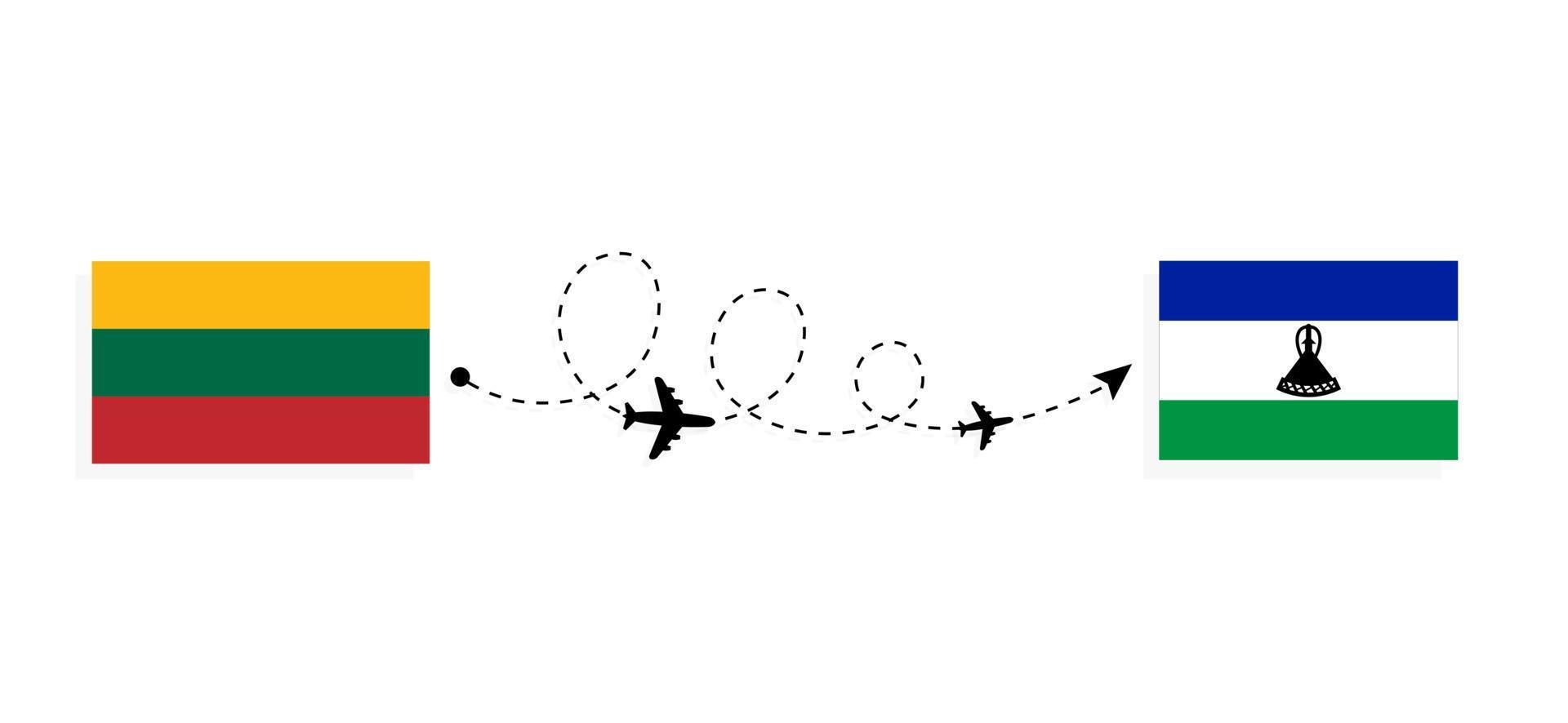 Flight and travel from Lithuania to Lesotho by passenger airplane Travel concept vector
