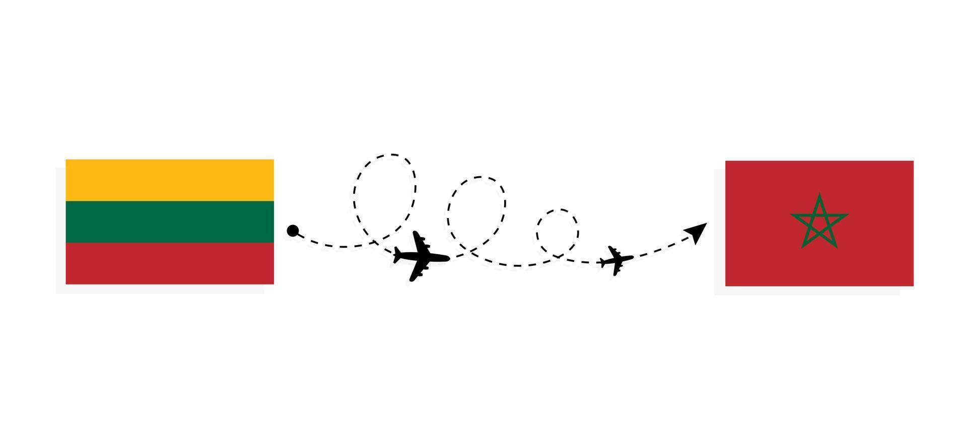 Flight and travel from Lithuania to Morocco by passenger airplane Travel concept vector