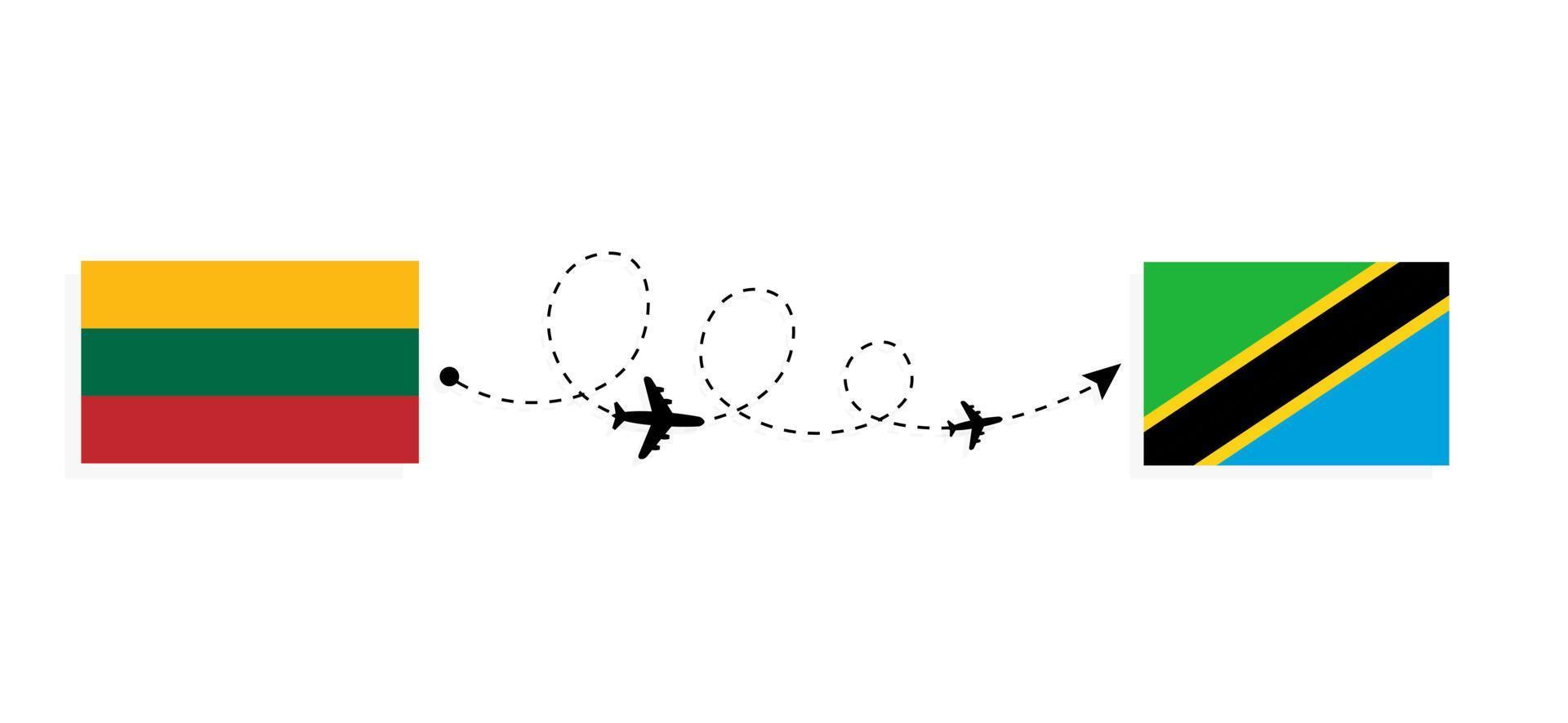 Flight and travel from Lithuania to Tanzania by passenger airplane Travel concept vector