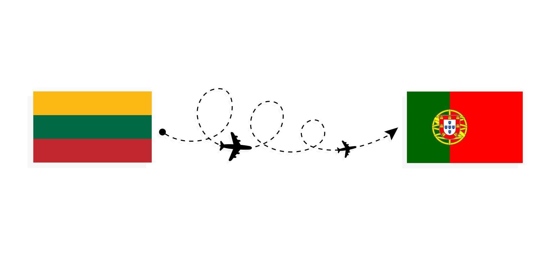 Flight and travel from Lithuania to Portugal by passenger airplane Travel concept vector