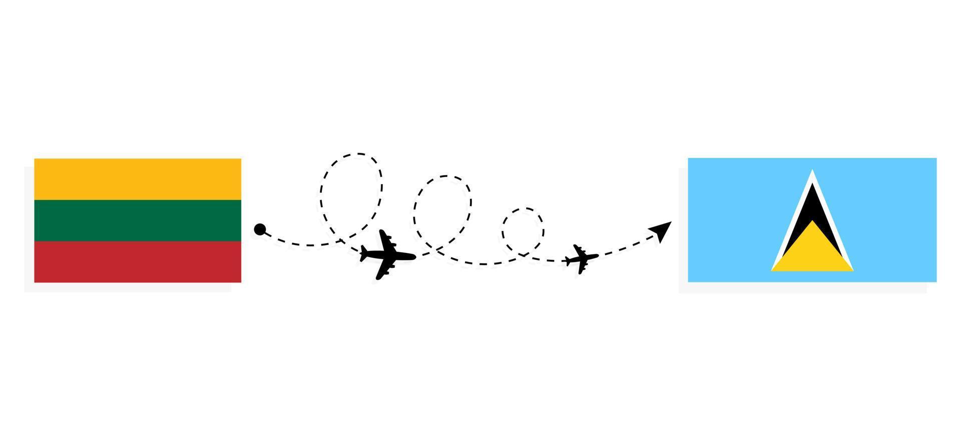Flight and travel from Lithuania to Saint Lucia by passenger airplane Travel concept vector