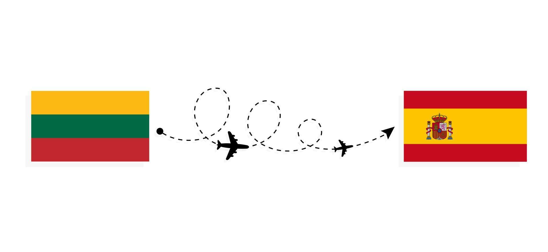 Flight and travel from Lithuania to Spain by passenger airplane Travel concept vector