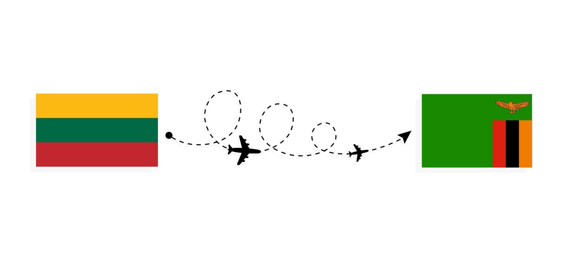 Flight and travel from Lithuania to Zambia by passenger airplane Travel concept vector