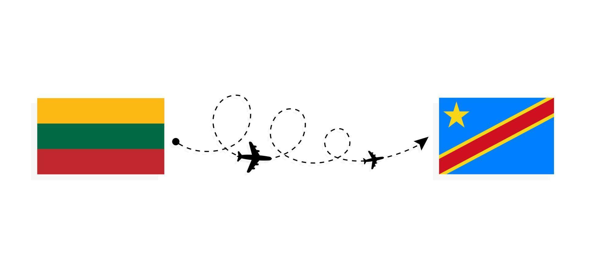 Flight and travel from Lithuania to Democratic Republic of the Congo by passenger airplane Travel concept vector