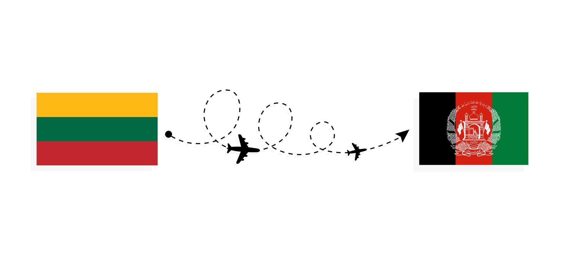 Flight and travel from Lithuania to Afghanistan by passenger airplane Travel concept vector