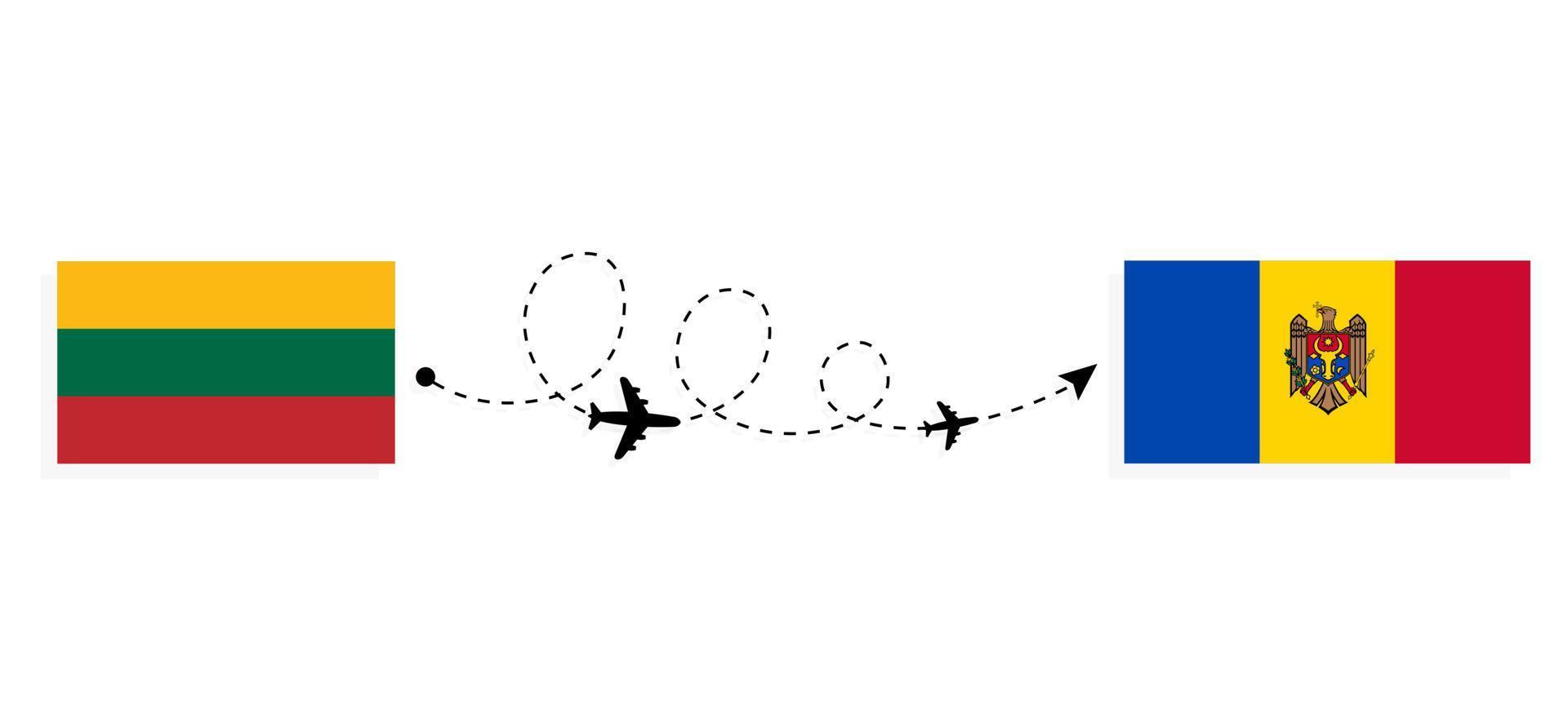Flight and travel from Lithuania to Moldova by passenger airplane Travel concept vector