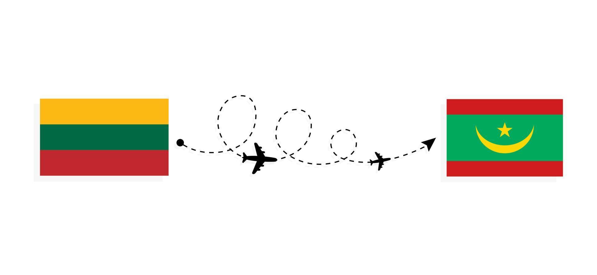 Flight and travel from Lithuania to Mauritania by passenger airplane Travel concept vector