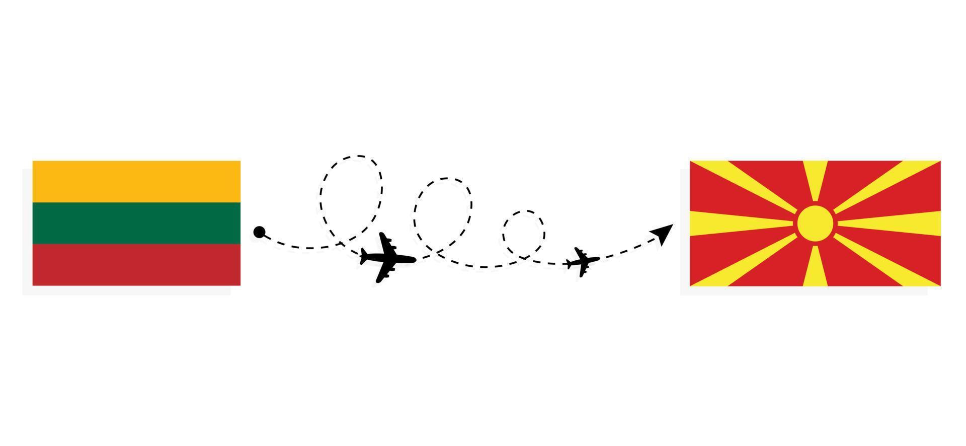 Flight and travel from Lithuania to Macedonia by passenger airplane Travel concept vector