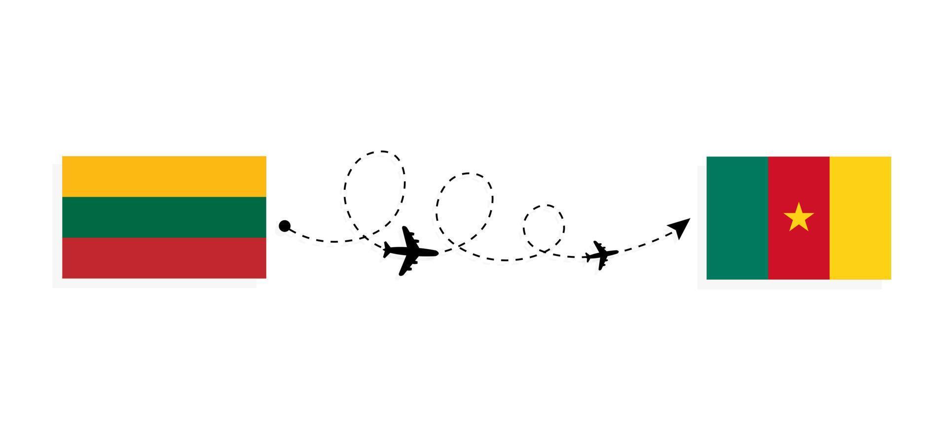 Flight and travel from Lithuania to Cameroon by passenger airplane Travel concept vector