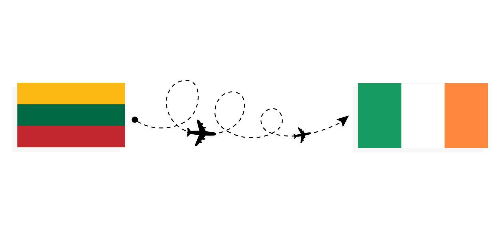 Flight and travel from Lithuania to Ireland by passenger airplane Travel concept vector