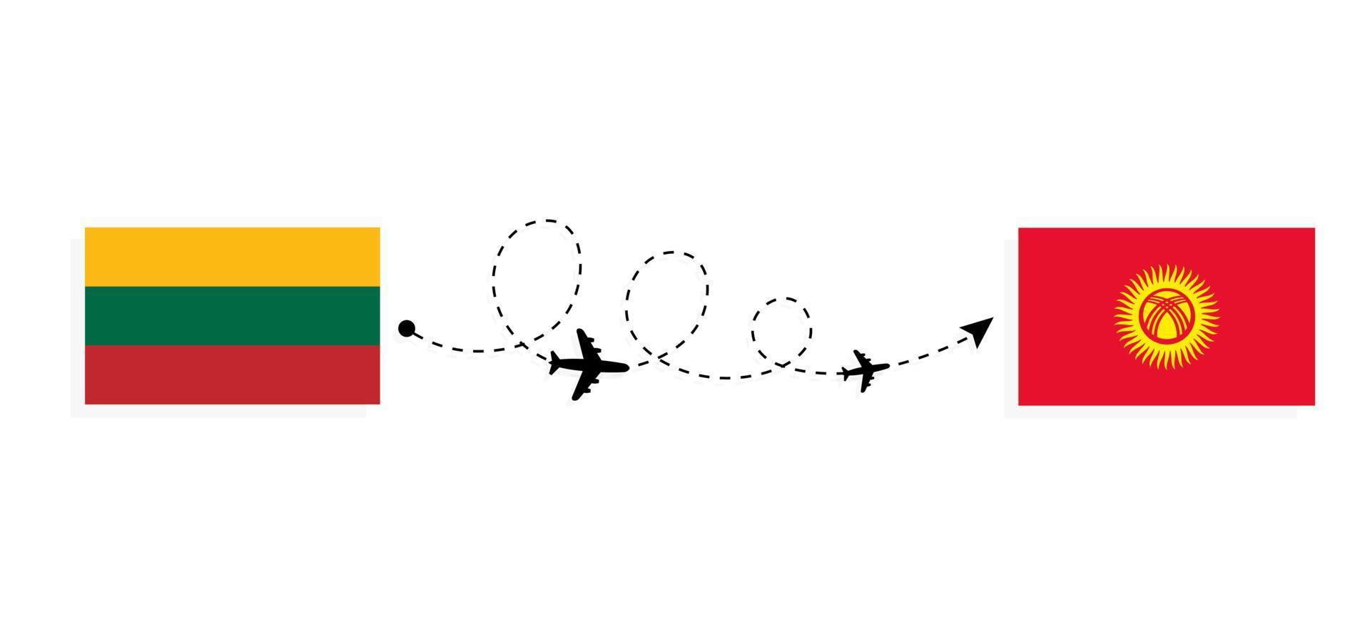 Flight and travel from Lithuania to Kyrgyzstan by passenger airplane Travel concept vector
