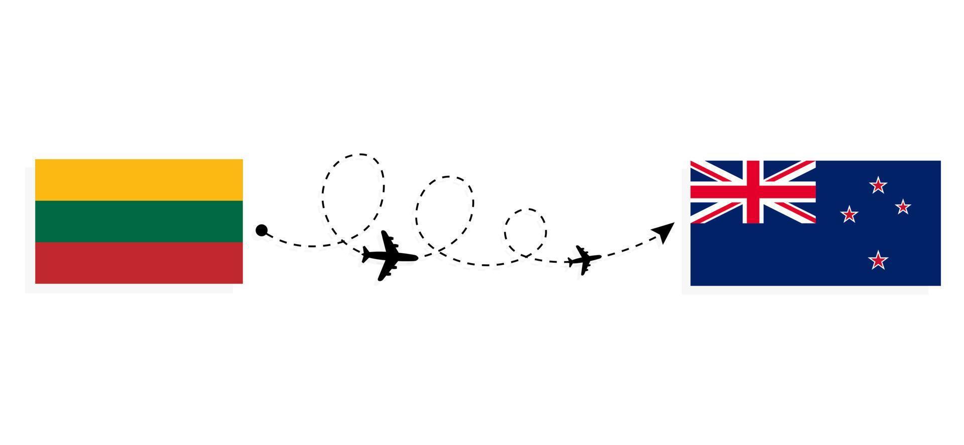 Flight and travel from Lithuania to New Zealand by passenger airplane Travel concept vector