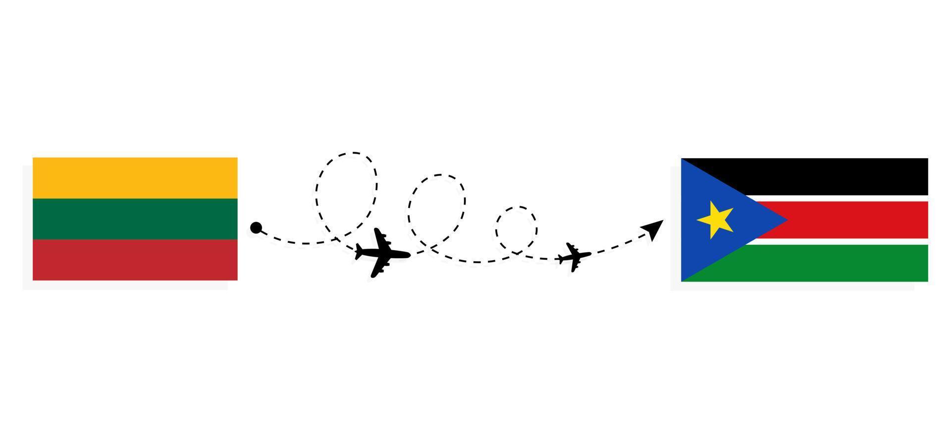 Flight and travel from Lithuania to South Sudan by passenger airplane Travel concept vector