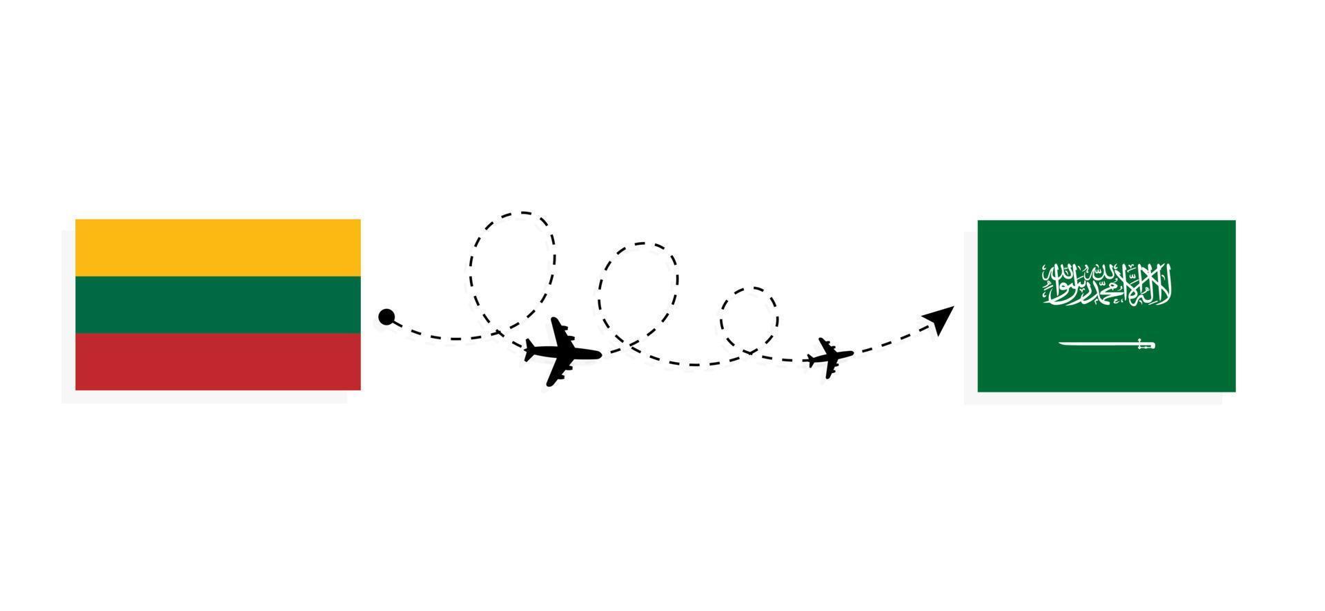 vuelo y viaje desde lituania a arabia saudita por concepto de viaje en avión de pasajeros vector