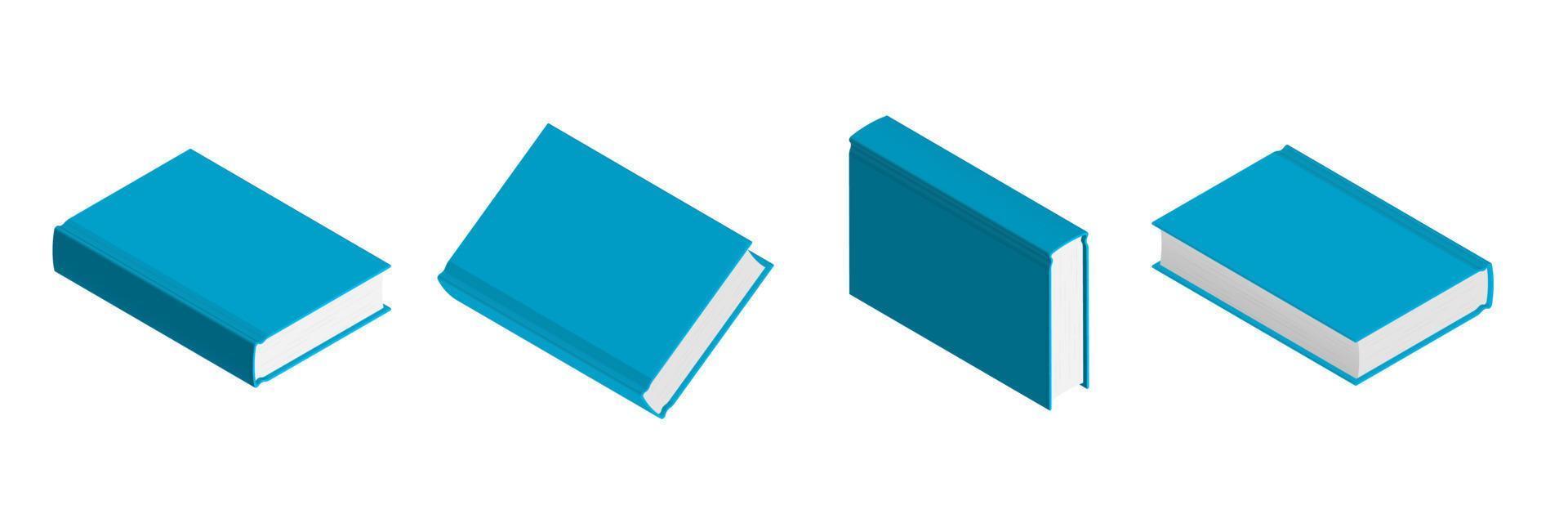 Set of closed blue books in different positions for bookstore vector