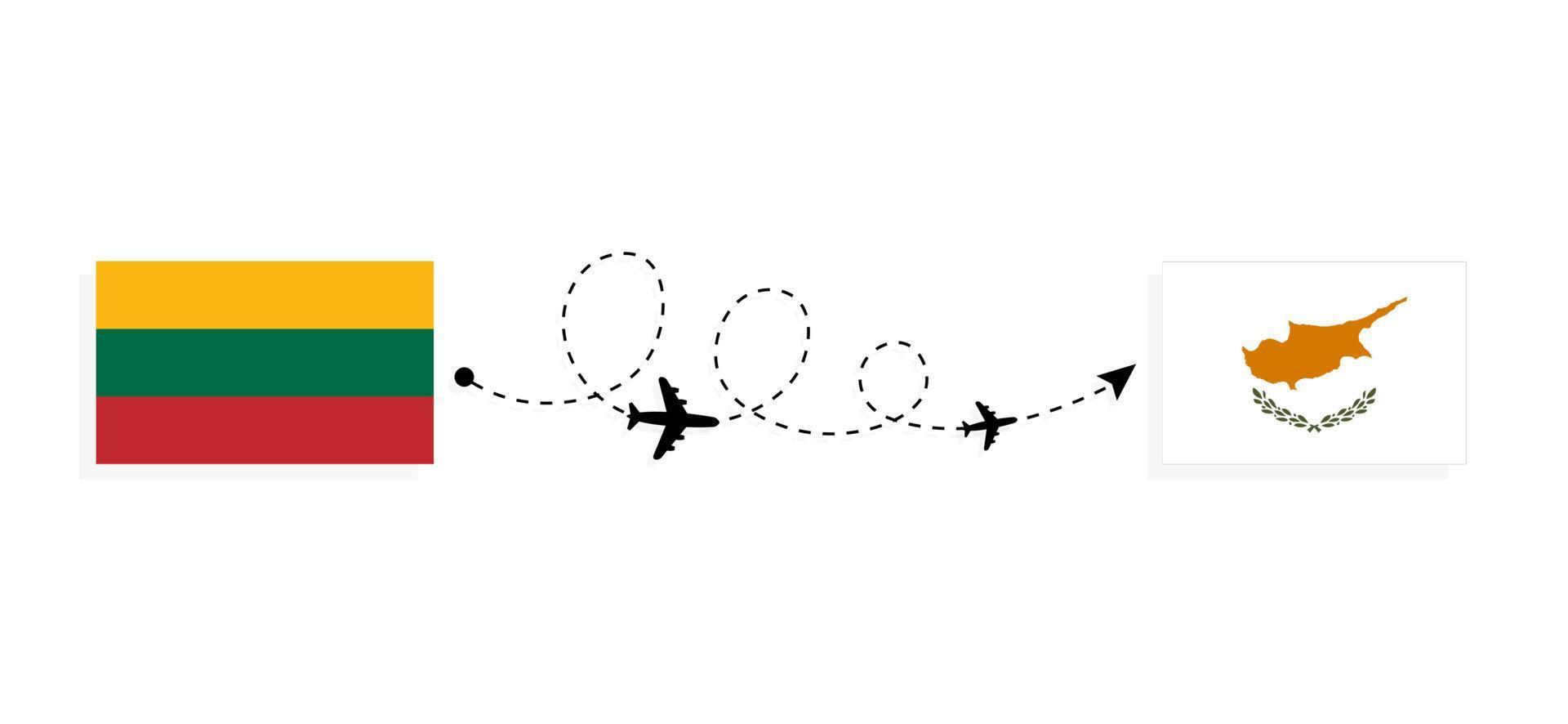 Flight and travel from Lithuania to Cyprus by passenger airplane Travel concept vector
