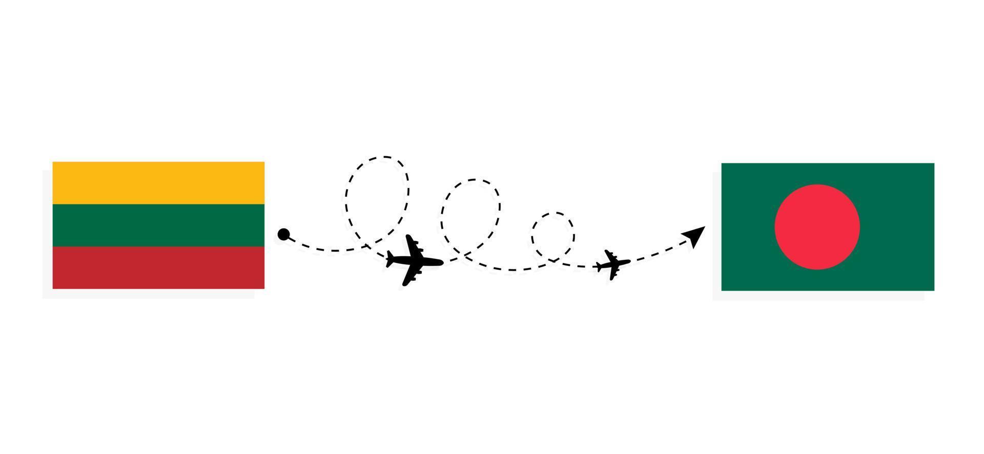 Flight and travel from Lithuania to Bangladesh by passenger airplane Travel concept vector