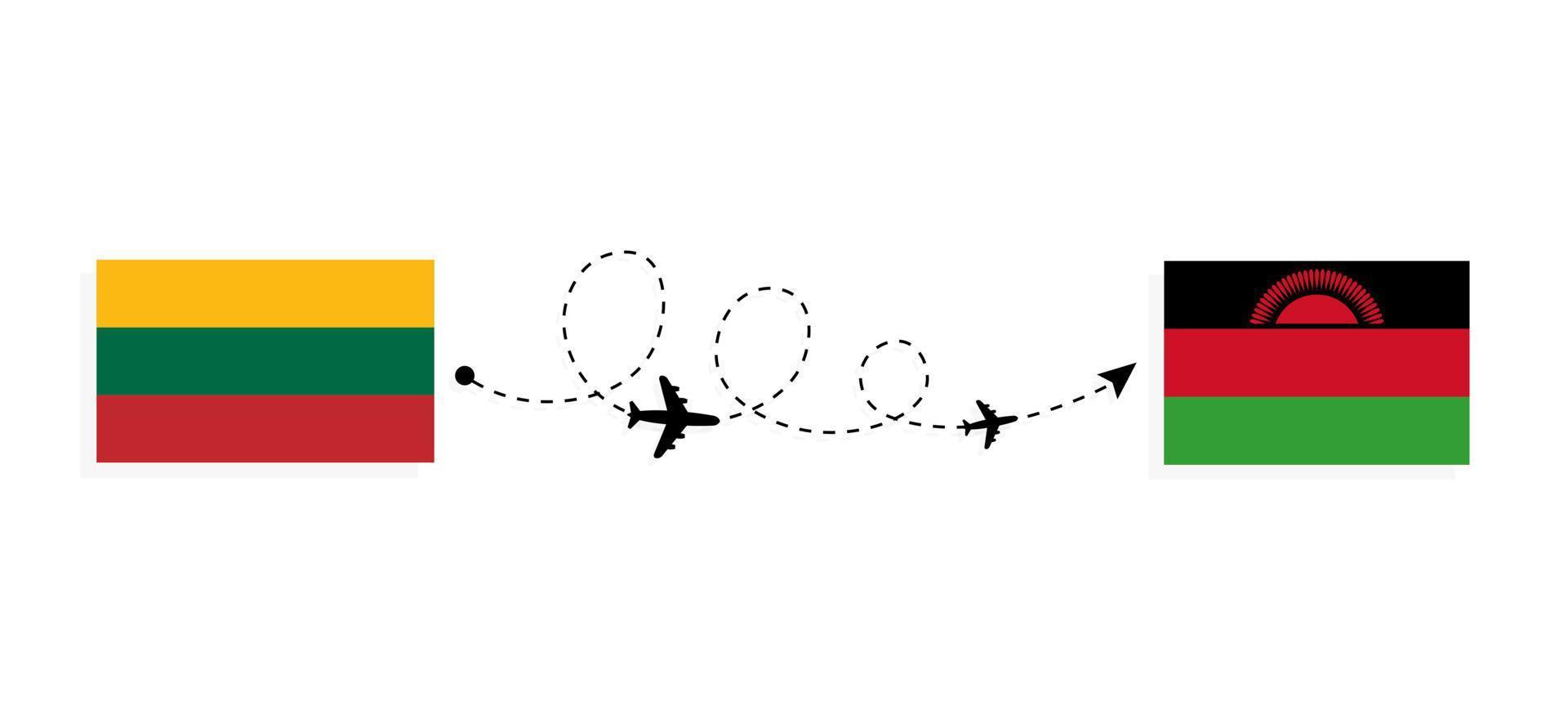 Flight and travel from Lithuania to Malawi by passenger airplane Travel concept vector