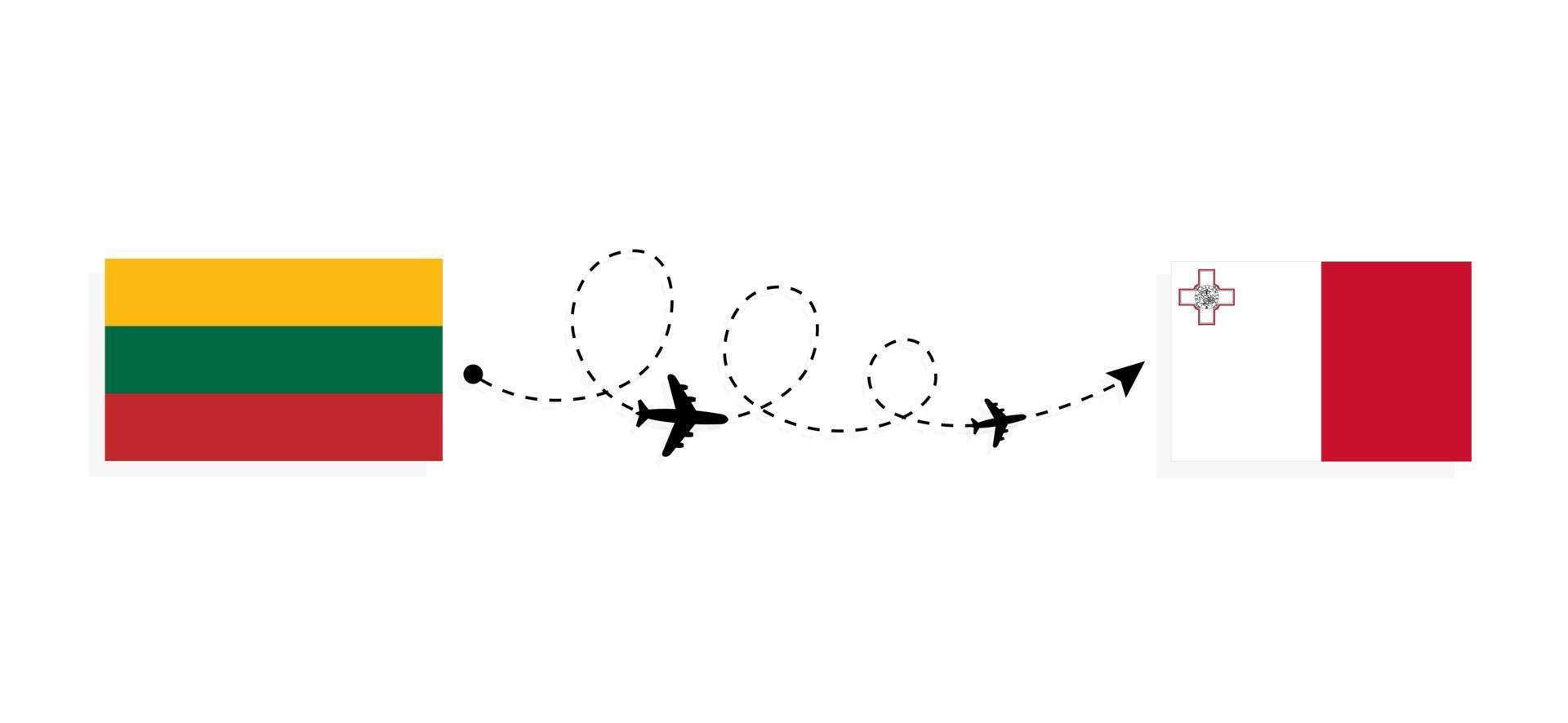 vuelo y viaje de lituania a malta por concepto de viaje en avión de pasajeros vector