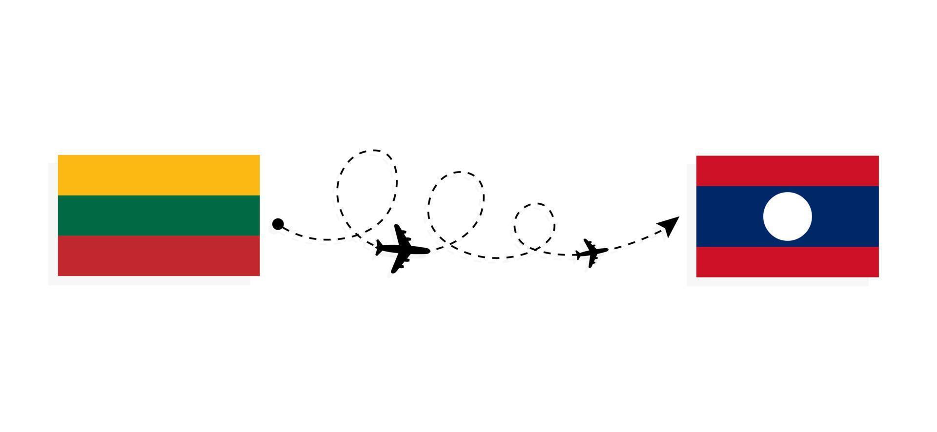 Flight and travel from Lithuania to Laos by passenger airplane Travel concept vector
