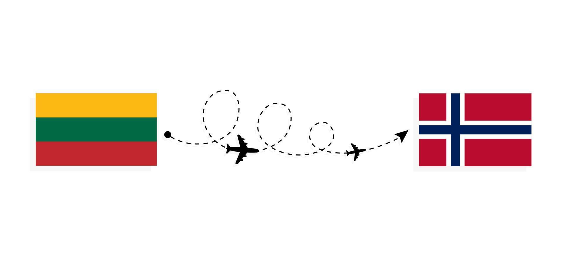 Flight and travel from Lithuania to Norway by passenger airplane Travel concept vector