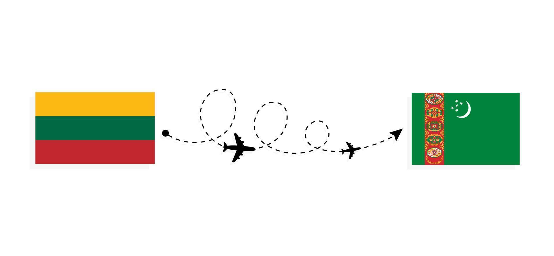 Flight and travel from Lithuania to Turkmenistan by passenger airplane Travel concept vector