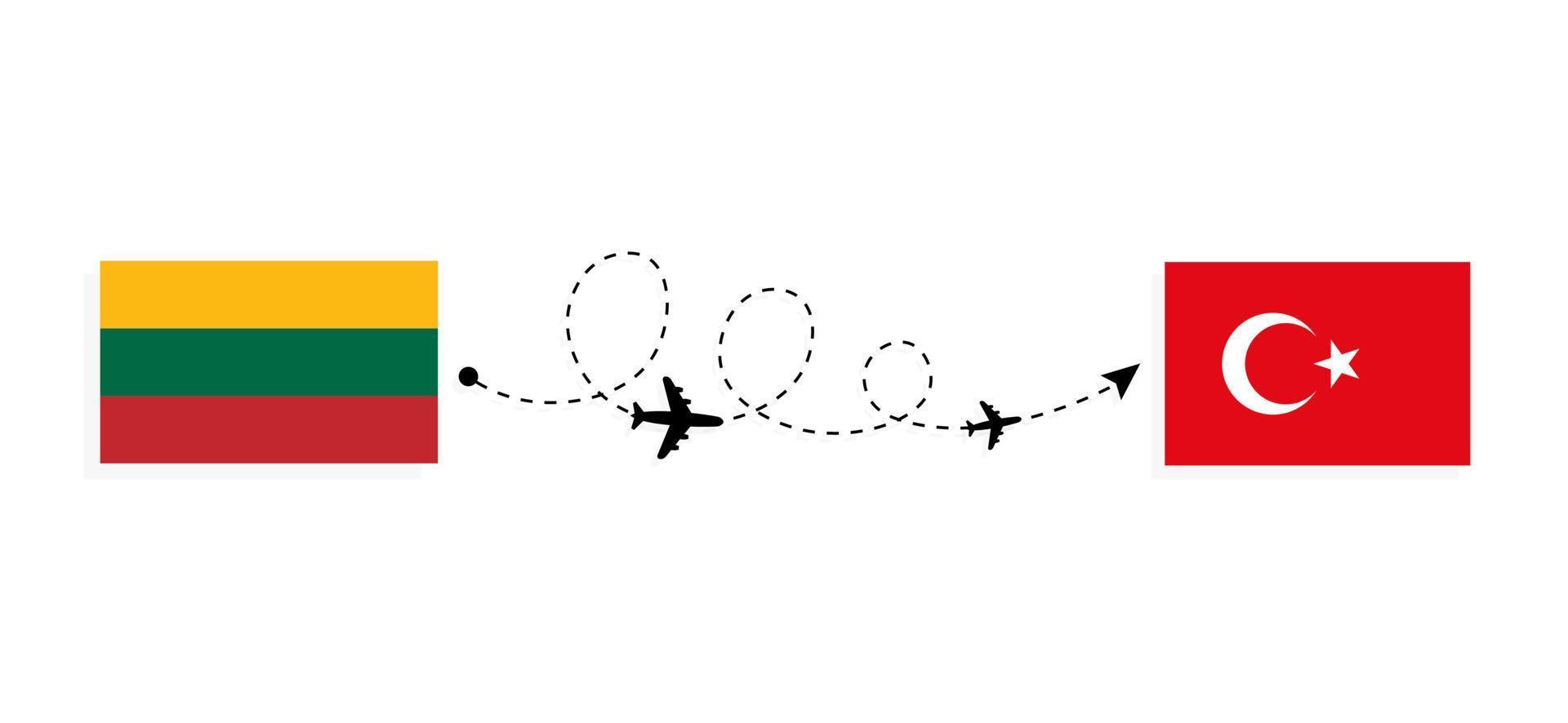 Flight and travel from Lithuania to Turkey by passenger airplane Travel concept vector