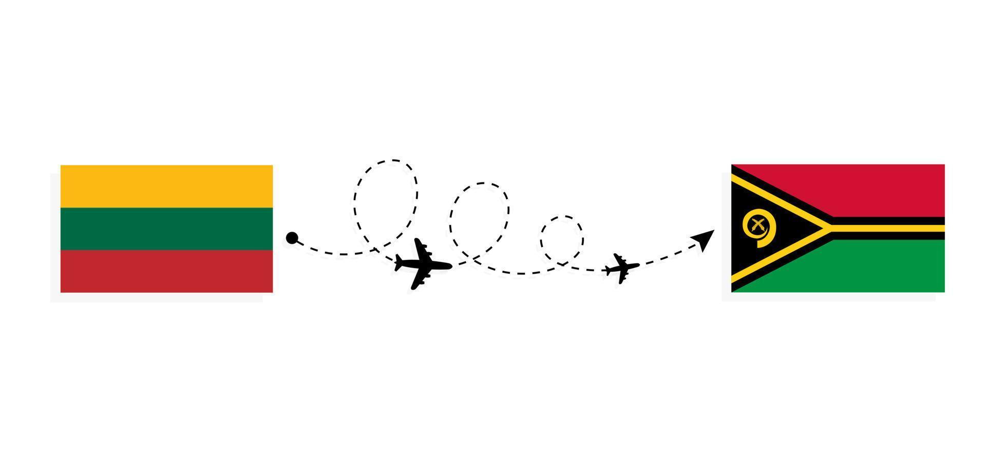 Flight and travel from Lithuania to Vanuatu by passenger airplane Travel concept vector