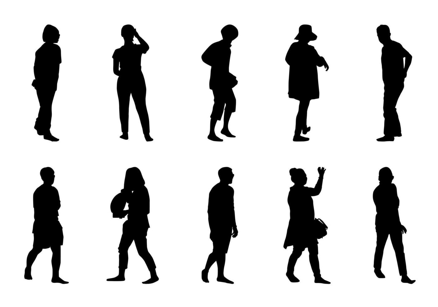 vector muchas personas caminando colección, conjunto de silueta de hombre y mujer