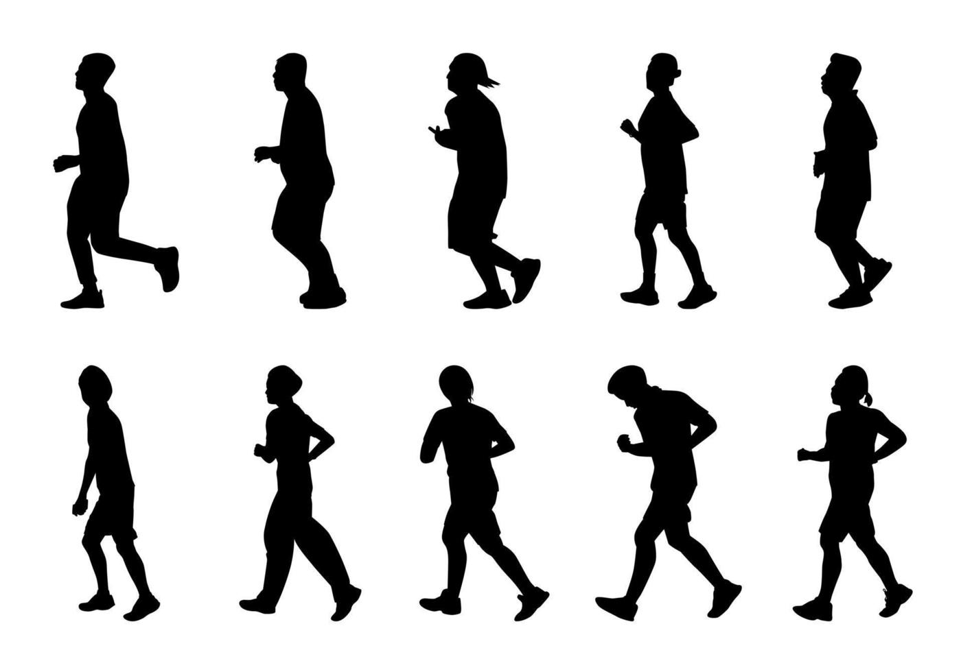 Silhouette man and women running on white background, Lifestyle people exercise vector