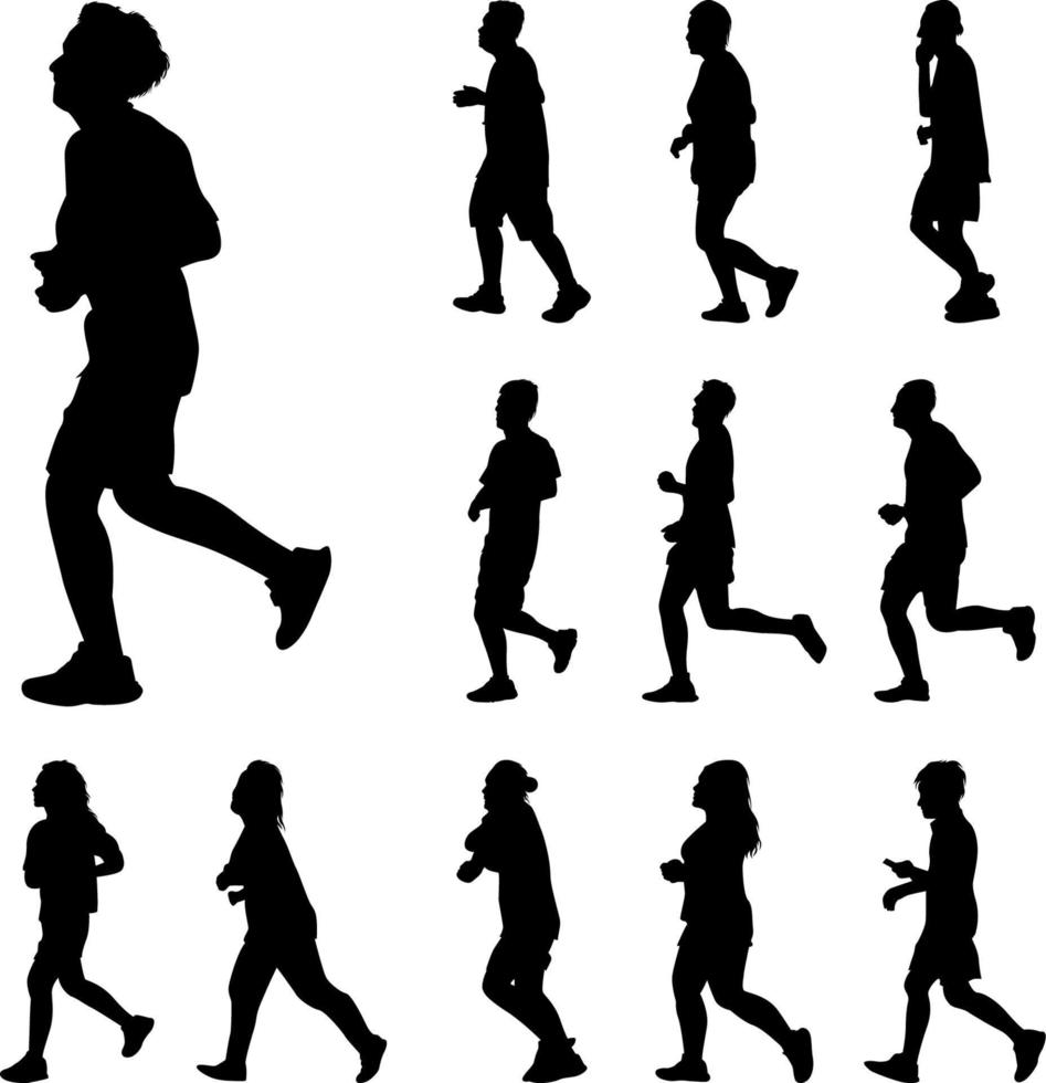 Man and Woman Running Silhouettes Vector set, Icon people exercise