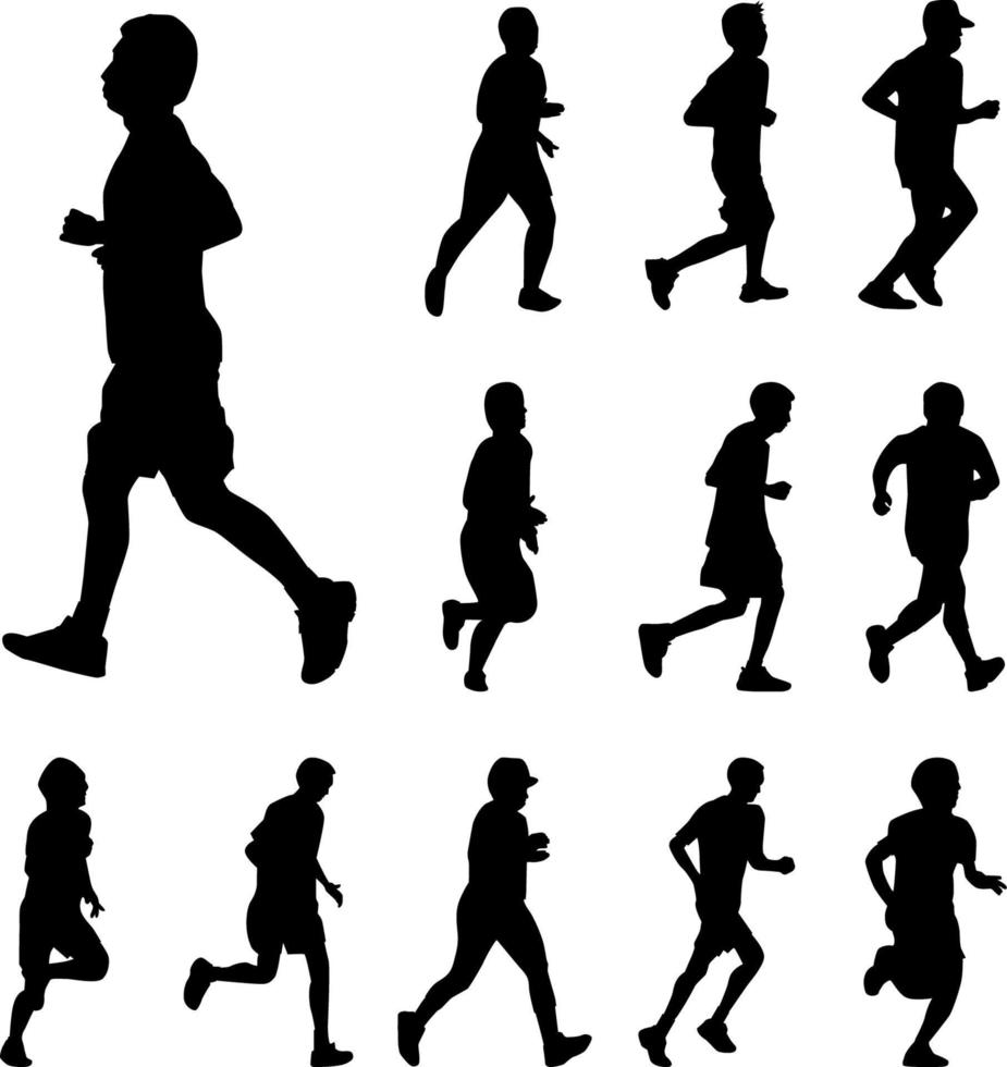 Running silhouettes vector, Black color man jocking on white background vector