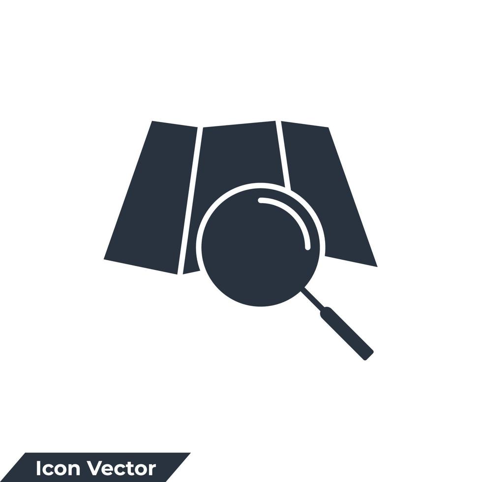 ilustración de vector de logotipo de icono de búsqueda de mapa. plantilla de símbolo de mapa y lupa para la colección de diseño gráfico y web