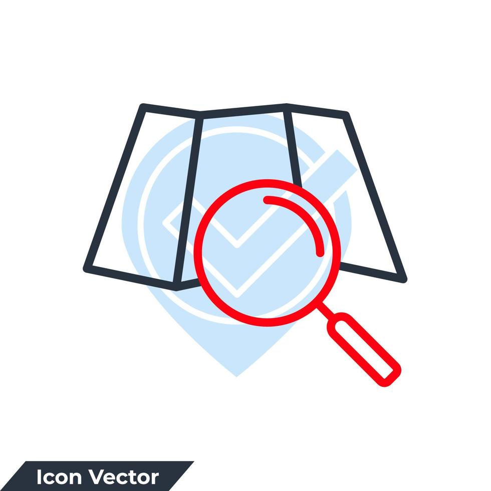 Map Search icon logo vector illustration. map and magnifying glass symbol template for graphic and web design collection