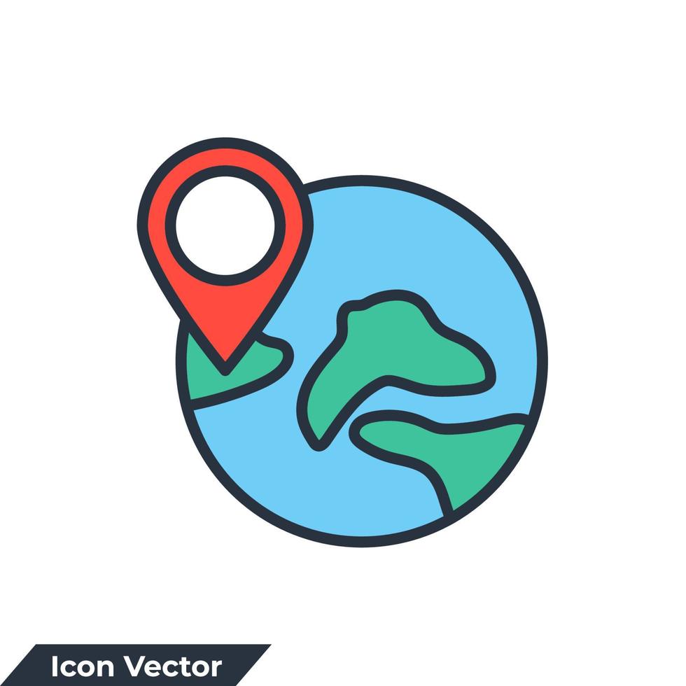 Location icon logo vector illustration. Globe web icon and location pin symbol template for graphic and web design collection