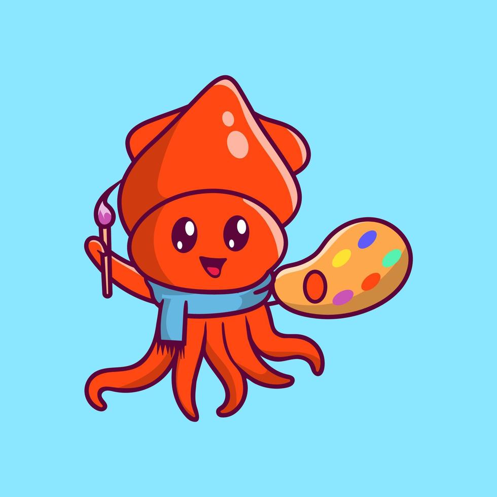 Octopus art painting cartoon character. animal mascot isolated. vector