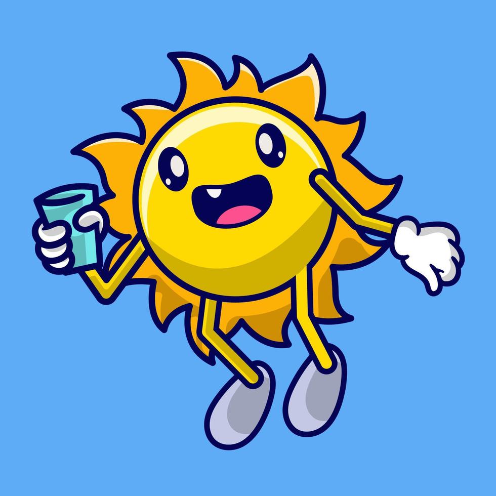 Cute sun cartoon holding a cup of water vector