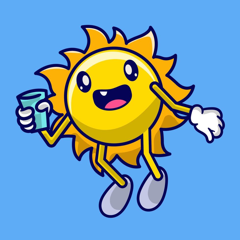 Cute Sun Cartoon Holding A Cup Of Water Vector Art At Vecteezy