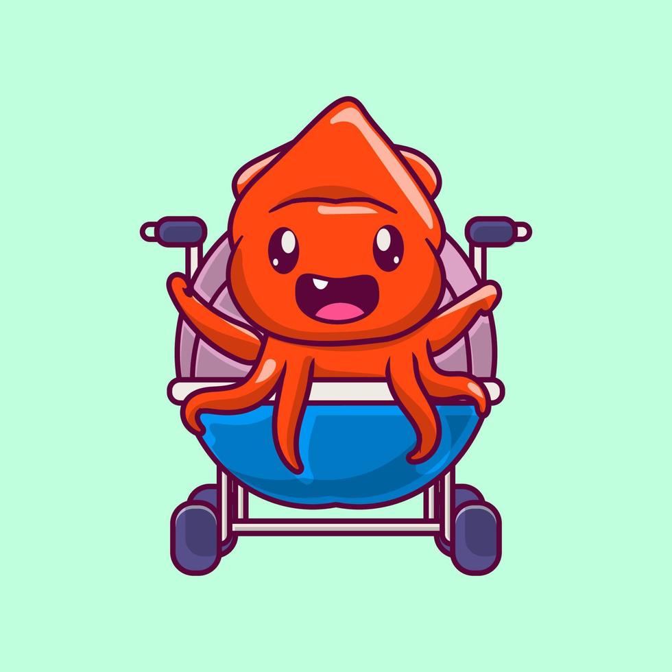 Octopus baby sitting in stroller bottle cartoon character. animal mascot isolated. vector