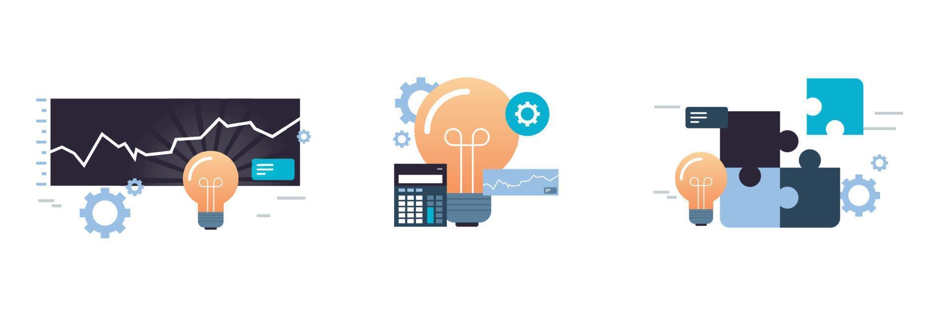 STEM education model learning program, strategic business planning and problem solving metaphors concept flat vector illustration.