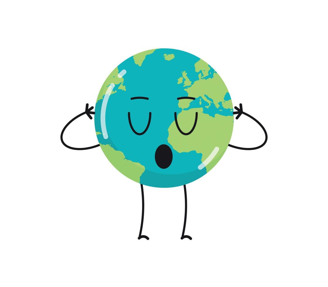 Cute earth characters different emotions and cartoon mascot globe collection set flat vector illustration.