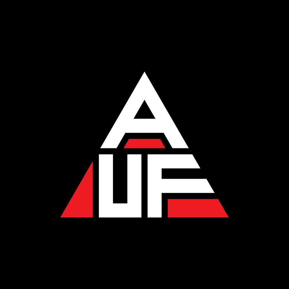 AUF triangle letter logo design with triangle shape. AUF triangle logo design monogram. AUF triangle vector logo template with red color. AUF triangular logo Simple, Elegant, and Luxurious Logo.