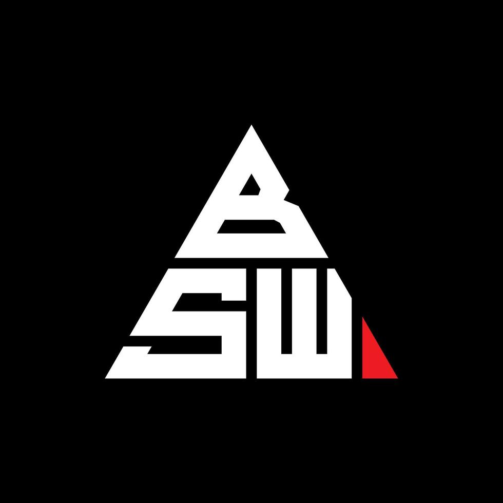 BSW triangle letter logo design with triangle shape. BSW triangle logo design monogram. BSW triangle vector logo template with red color. BSW triangular logo Simple, Elegant, and Luxurious Logo.